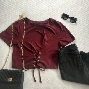 Maroon Corset Crop Top